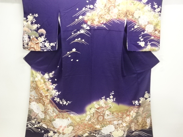 JAPANESE KIMONO / HOMONGI / EMBROIDERY / CHIRIMEN / PEONY